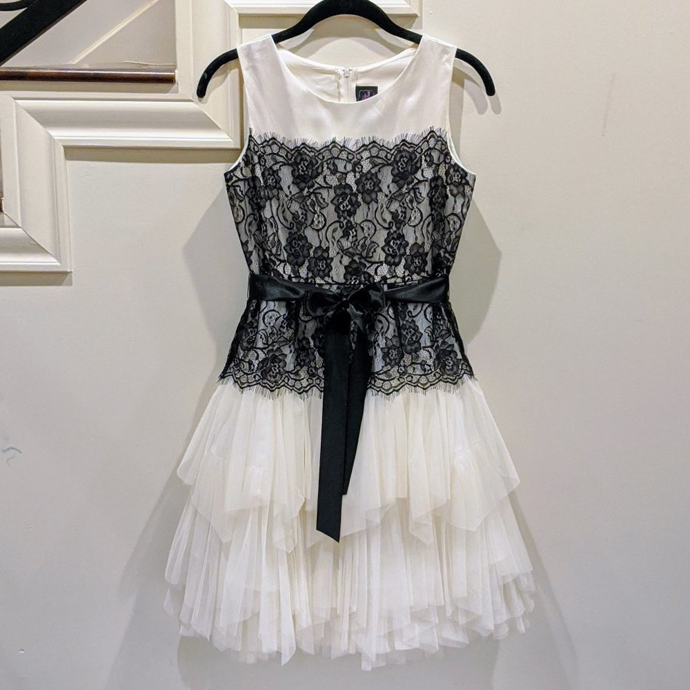 White Tulle and Black Lace Girls Dress